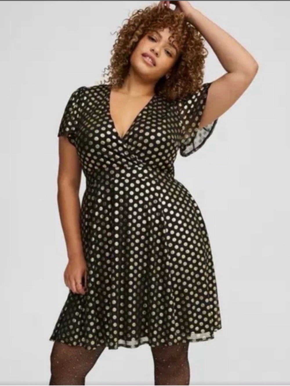 Torrid Black Mini Dress with Gold Polka Dots